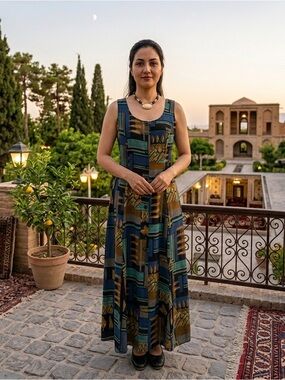 Royal Creations Blue Floral Women Botton Up Dress